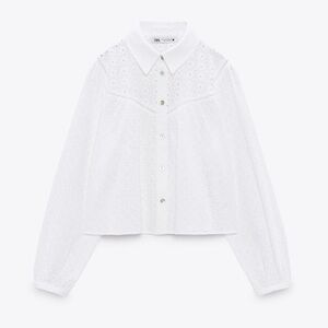 NWT✨ ZARA - Embroidered Cropped Eyelet Button Up
